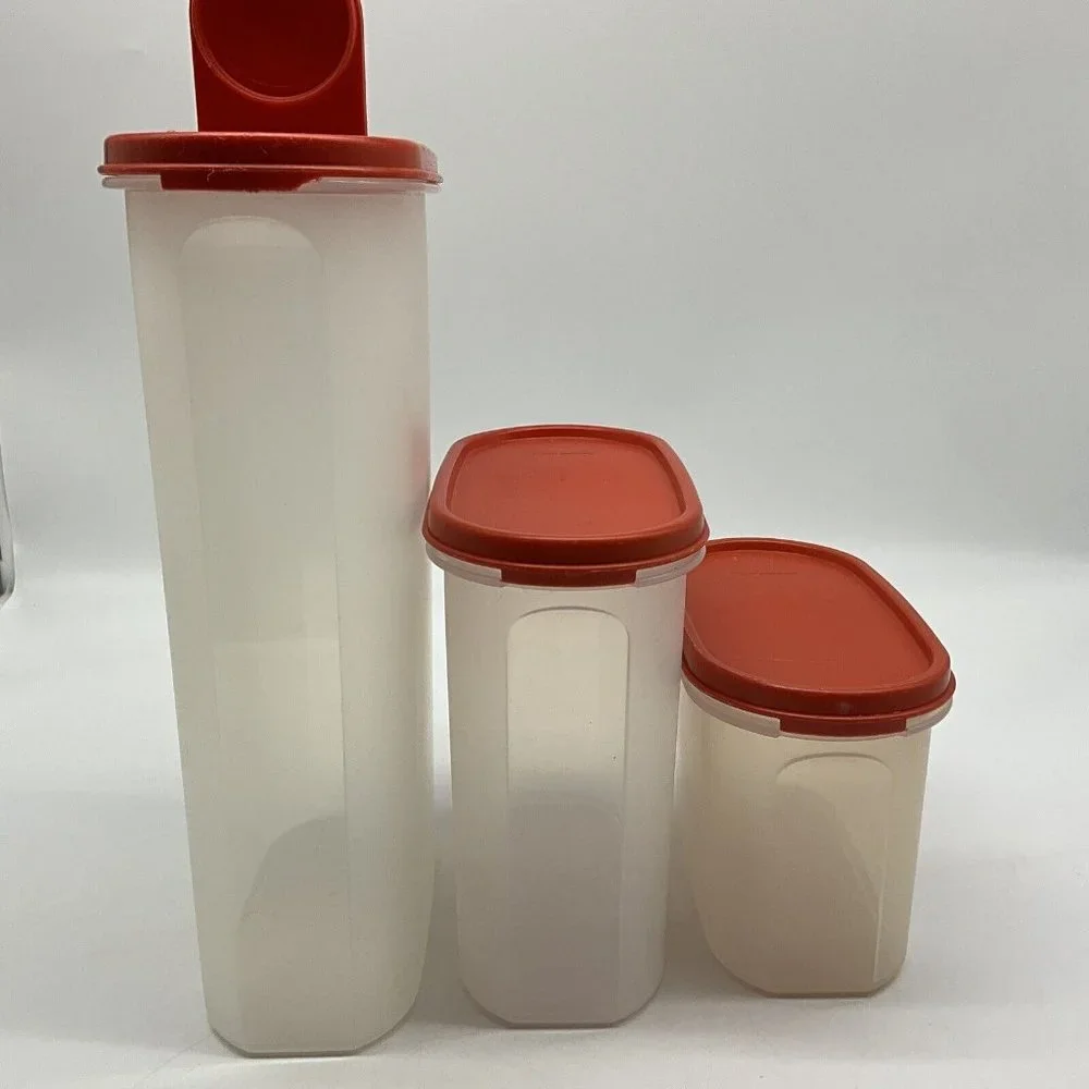Tupperware Vintage Modular Mate Lot of 3 Containers with Red Lids Collectible